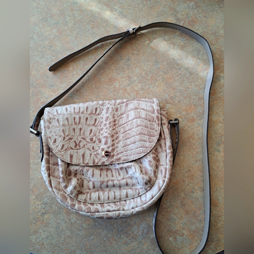 Lodis Cameron Beige croc Embossed leather crossbody